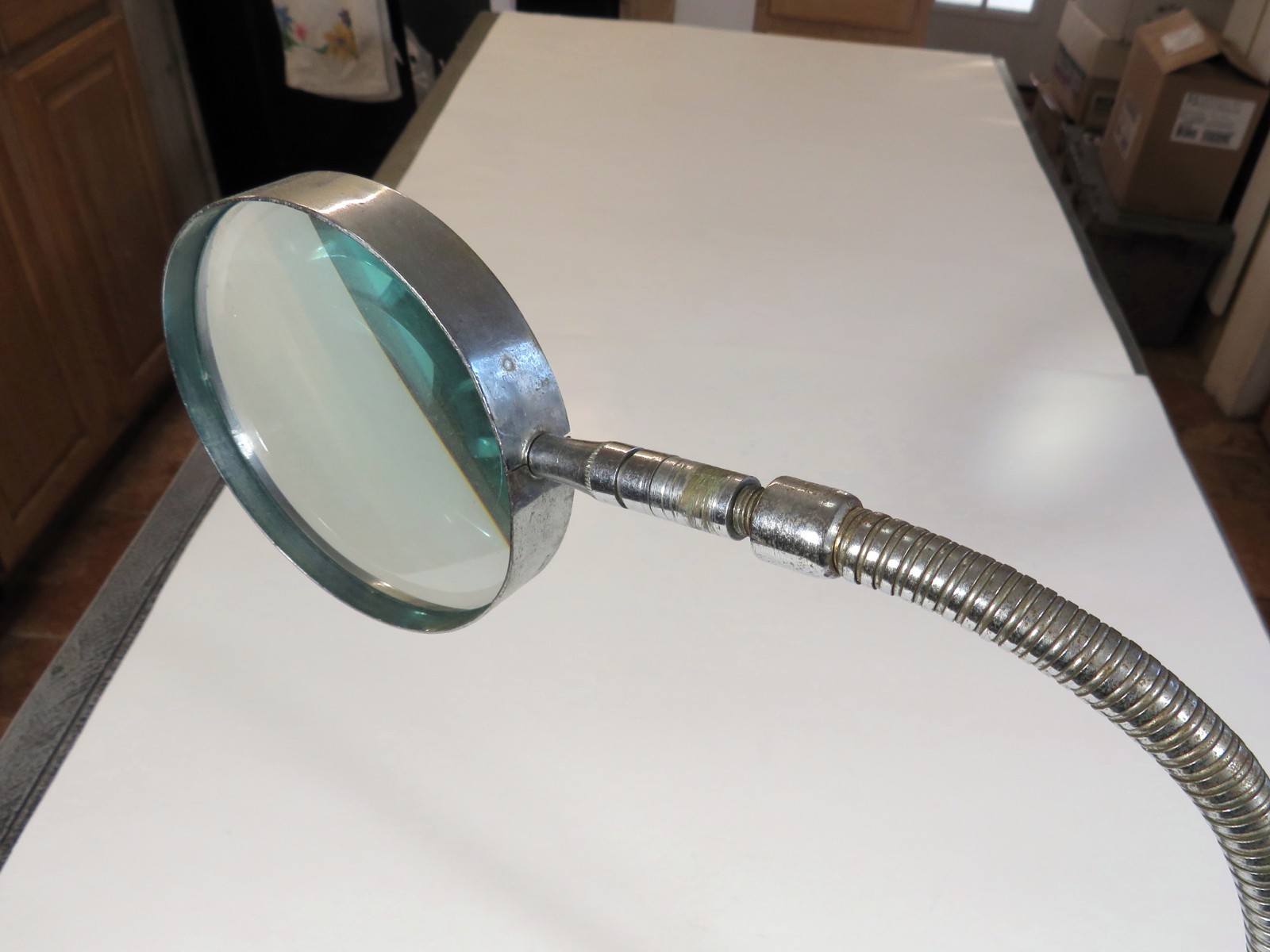 Vintage MCM Desktop Gooseneck Flexible Tasco Magnifier Glass W/ Cast Iron Base