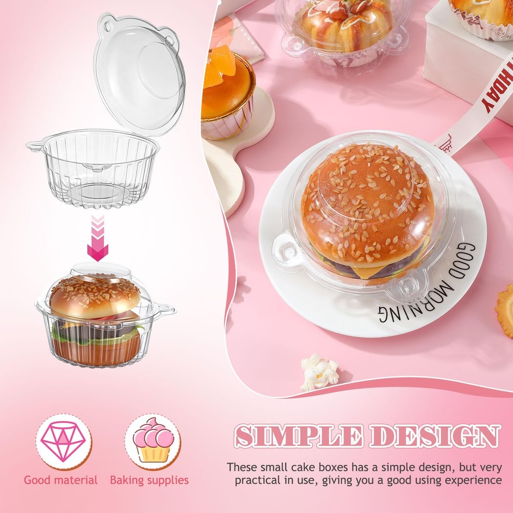 100pcs Disposable Clear Cake Cups with Lid Individual PET Packaging - Medium ...