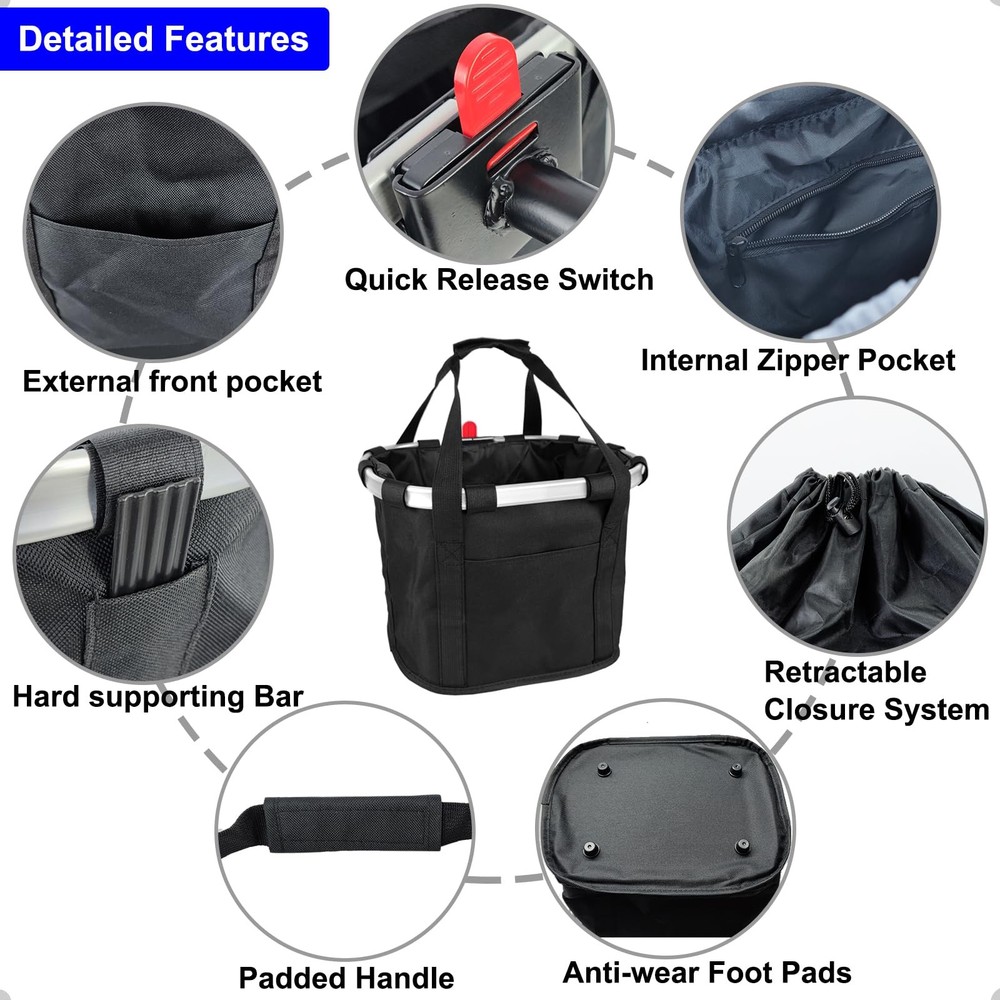 Removable Knee Scooter Basket Accessory with Handle, Upgrade Quick Release Cl...