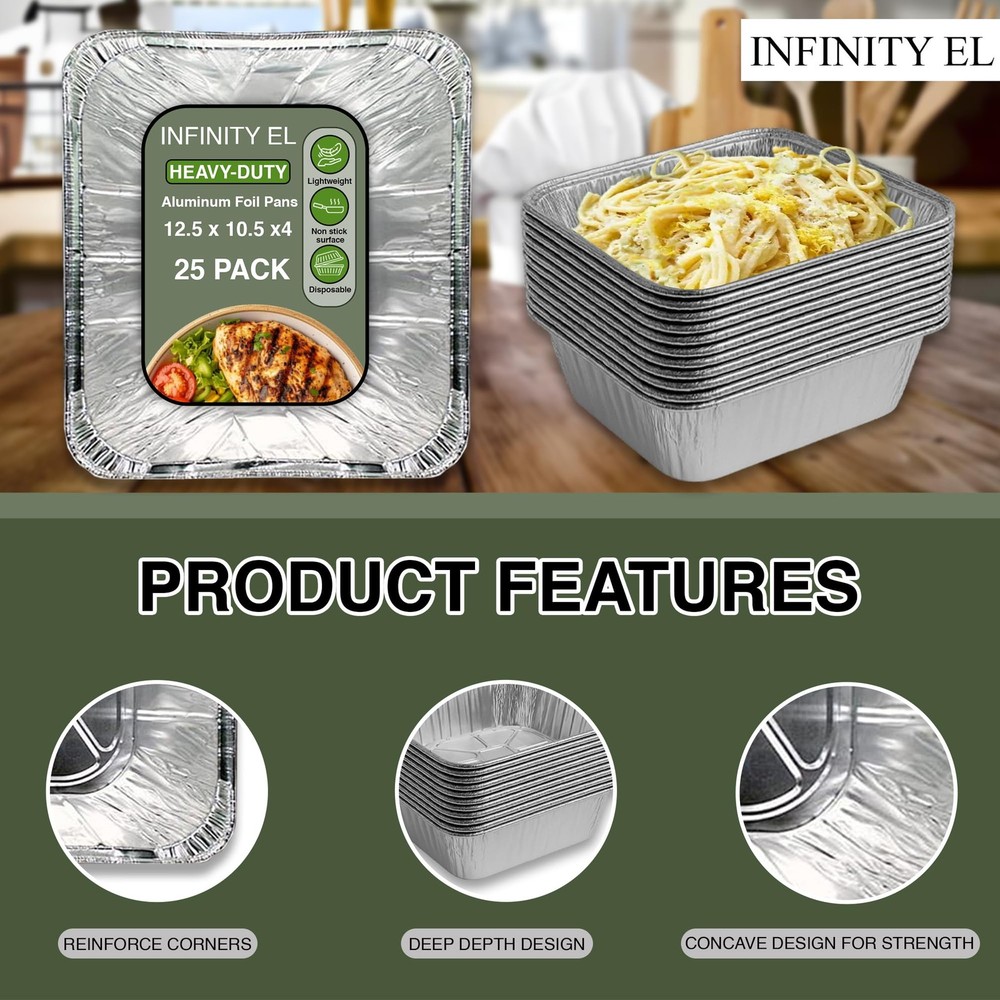 INFINITY EL Disposable Aluminum Foil (Half Pan Extra-Deep/20 Pack), Silver