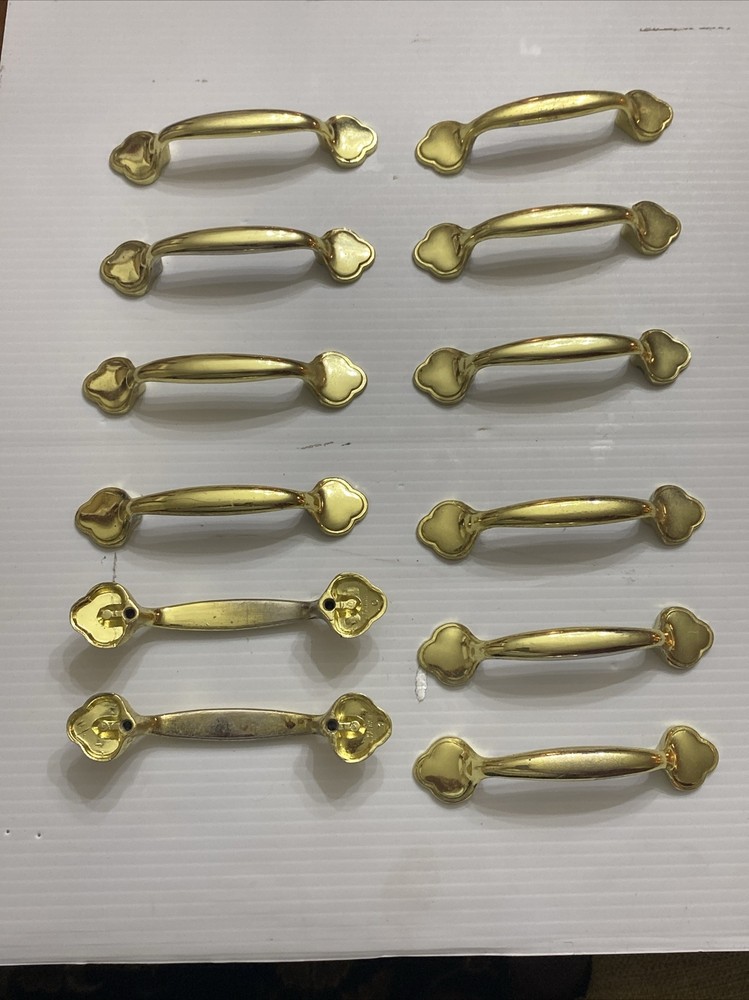 12 Vintage Brass Cabinet Door Drawer Handles Pulls Knobs Architectural Salvage