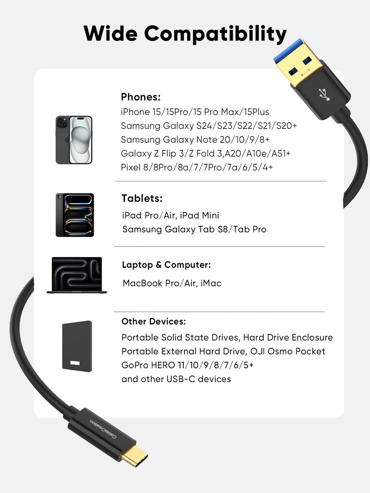 CableCreation USB C to A Cable 3FT, Type C 3FT/0.9m, Dark Black