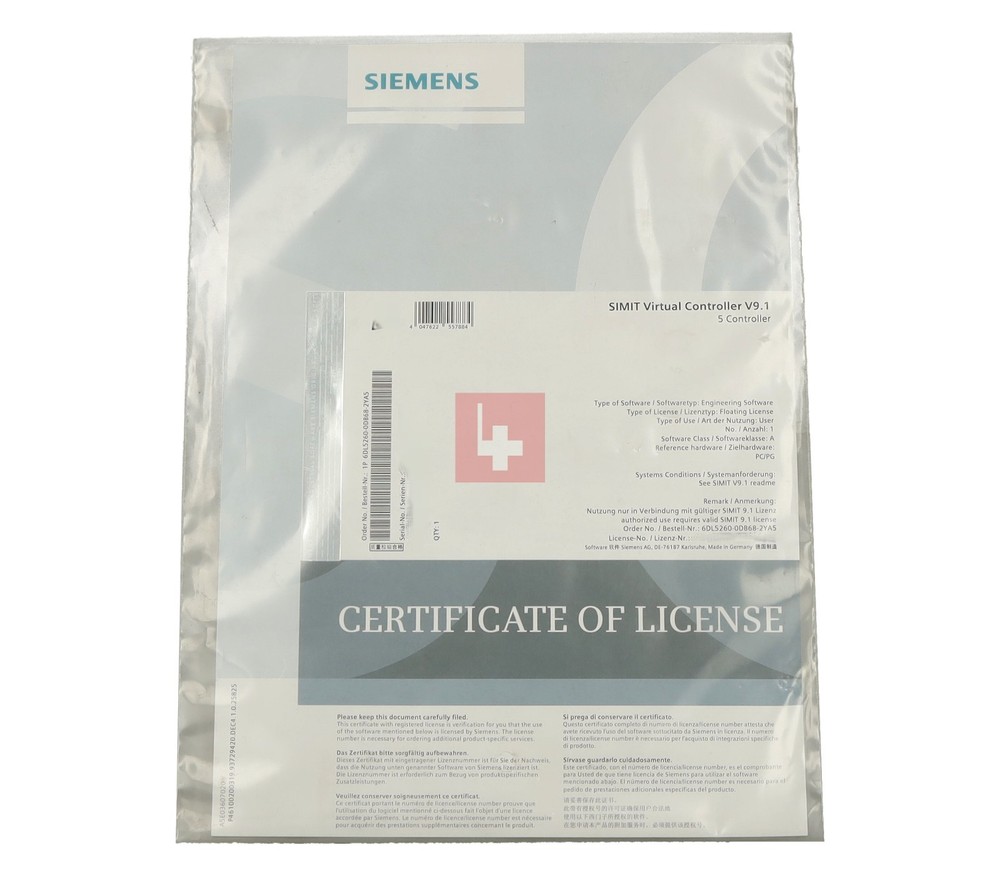 SIMIT VIRTUAL CONTROLLER V9.1 5 CONTROLLERS - 6DL5260-0DB68-2YA5 (NS)