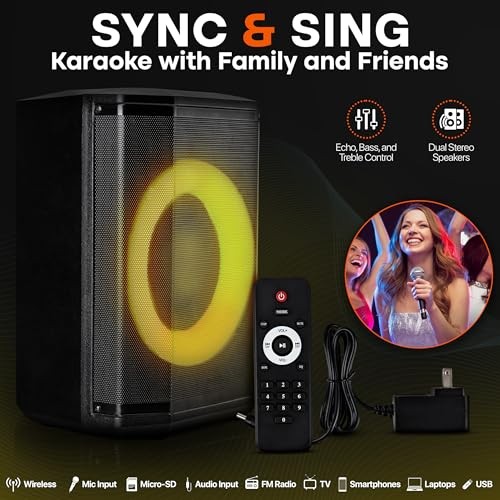 Portable Bluetooth with 8" Inch Woofer, TWS Function, Mic Input, Speaker
