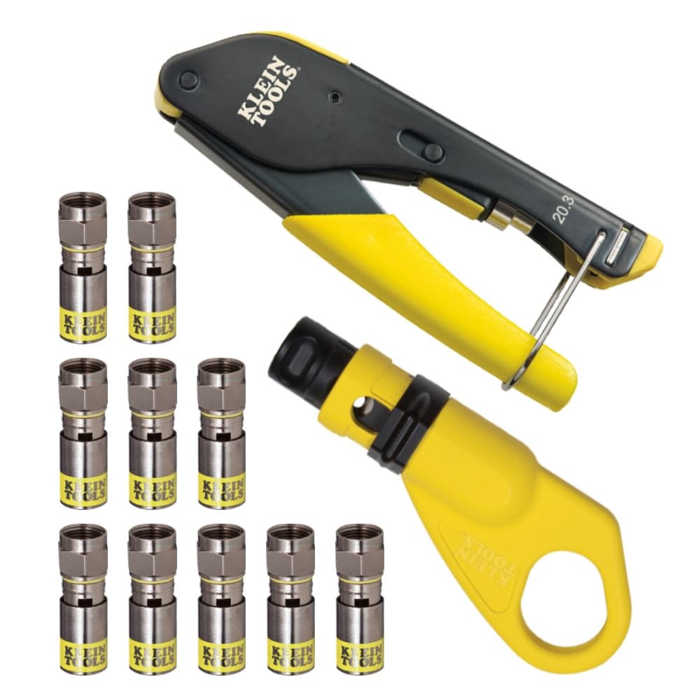 Klein Tools 80151 Coax Cable Compression Crimper and Stripper Set with Yellow
