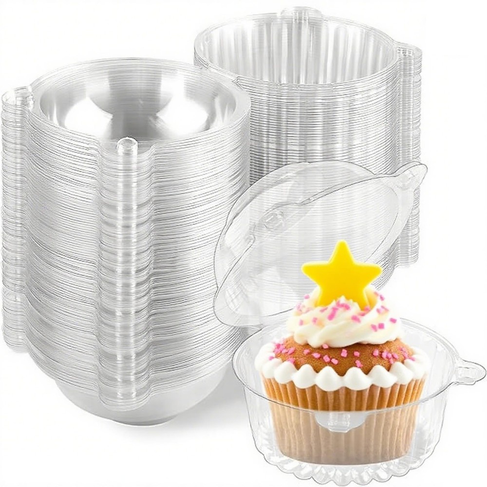 100pcs Disposable Clear Cake Cups with Lid Individual PET Packaging - Medium ...