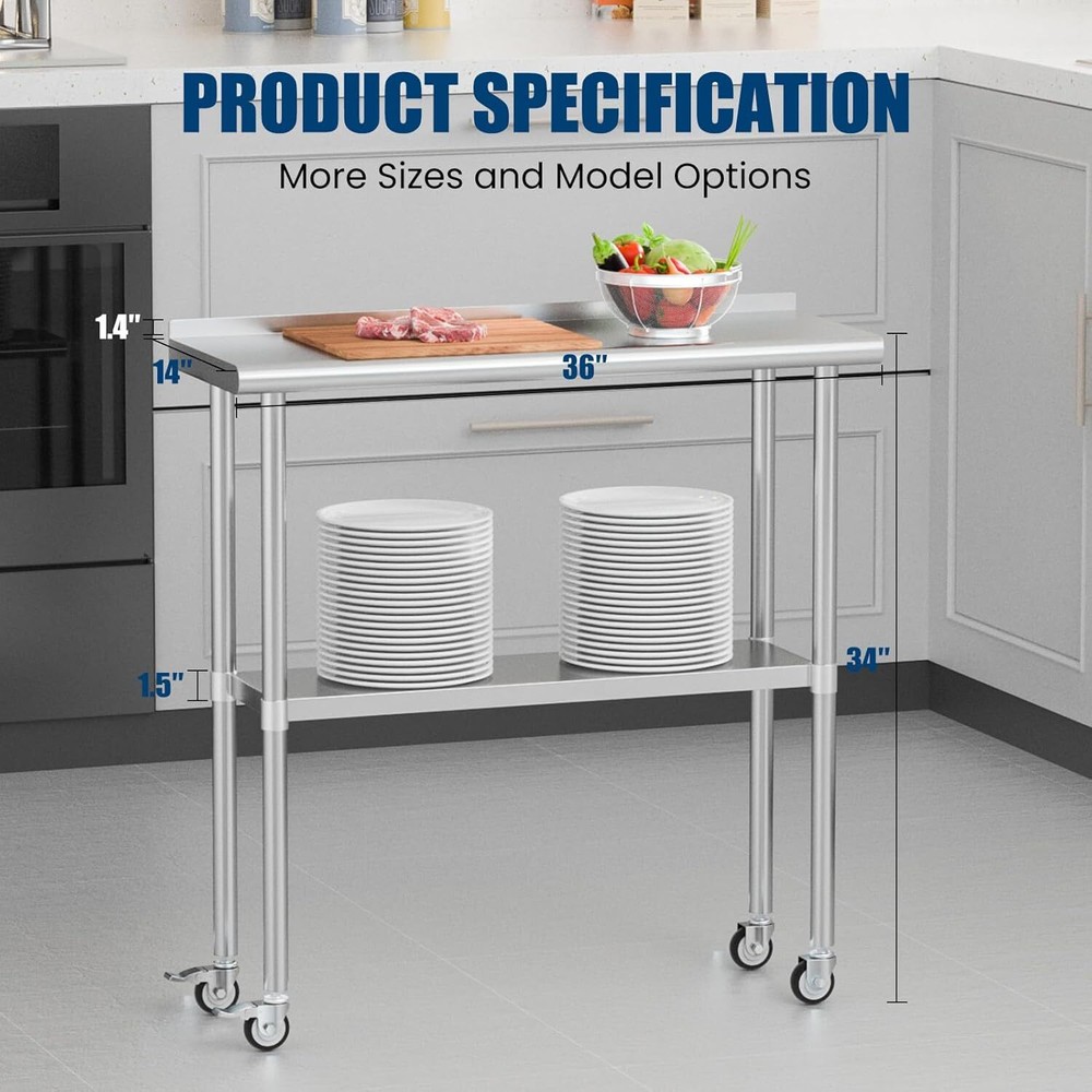 14" x 36" Stainless Steel Kitchen Work Table Commercial Kitchen Restaurant table