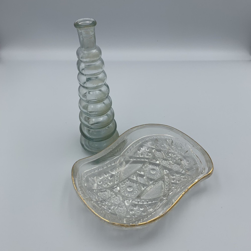 Clear Bud Base And Gold Trimmed Candy Dish