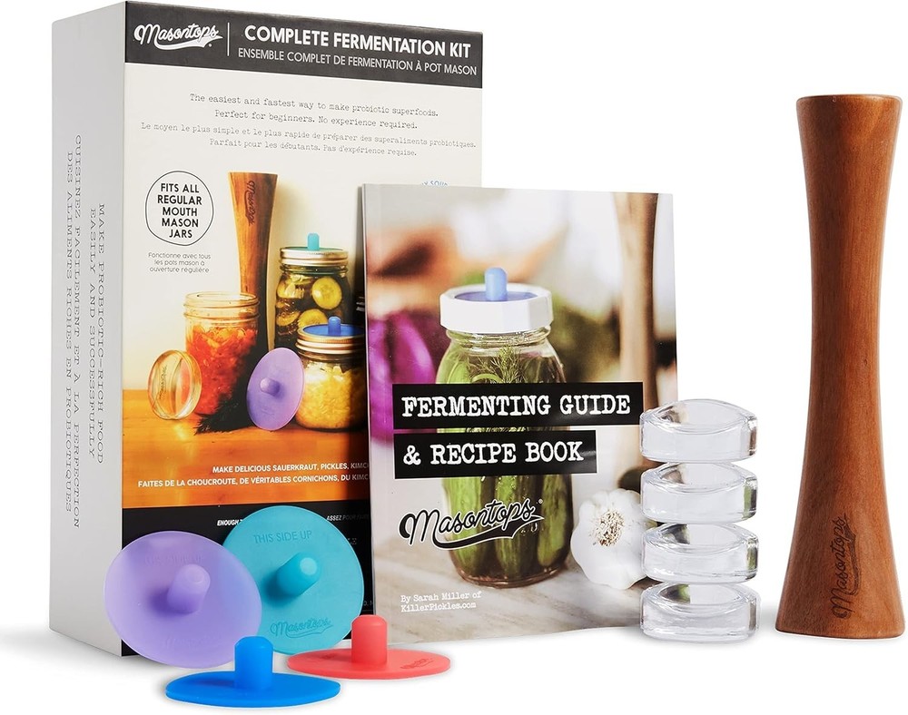 Complete Mason Jar Fermentation Kit for Probiotic Vegetables - 9-Piece Set