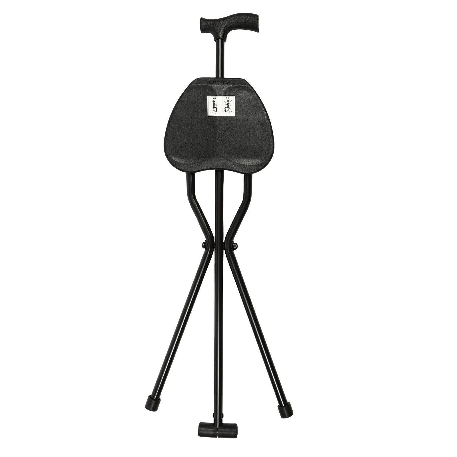 Folding Walking Cane with Tripod Chair Seat Stool Heavy Duty Adjustable Portable