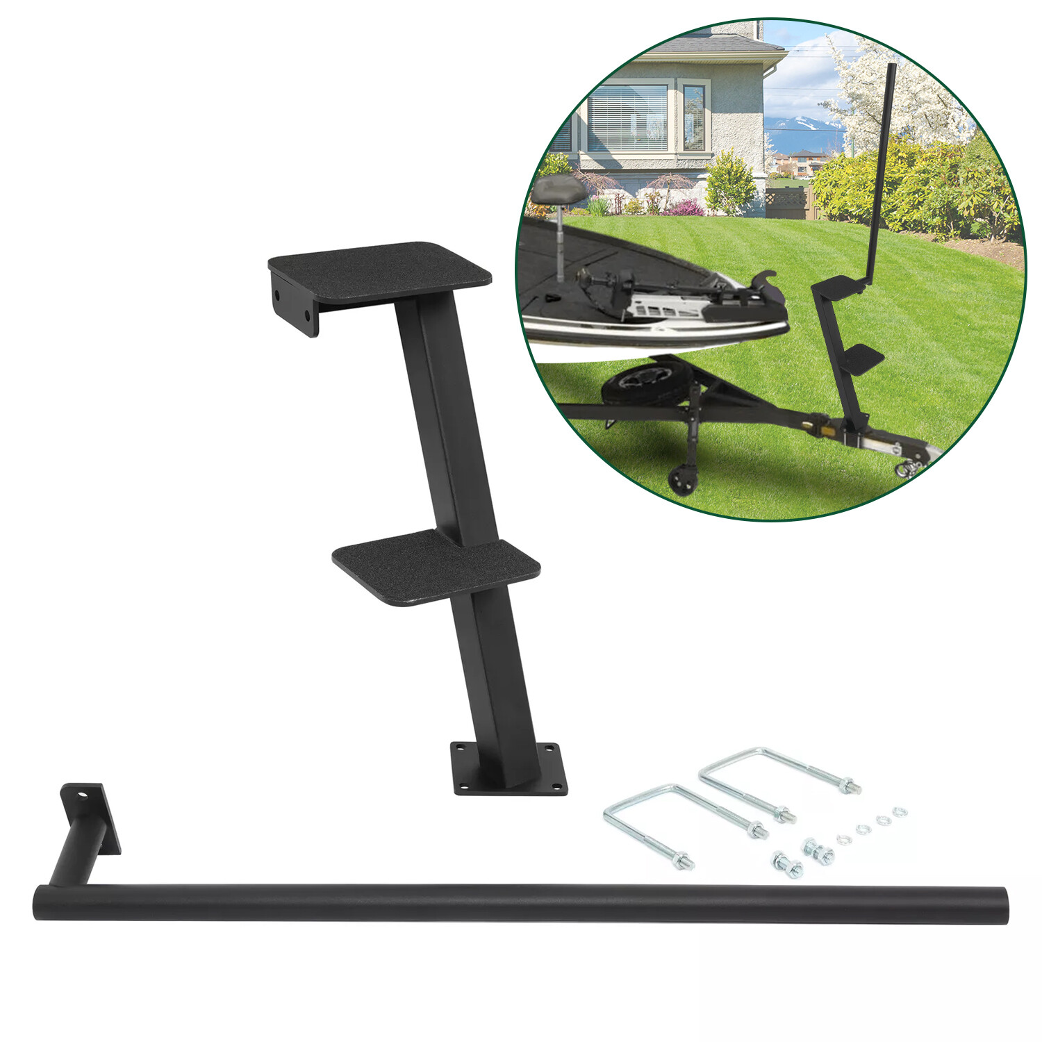 Boat Trailer Dual Steps w/ Handle Universal Rotatable 360 For Bass Pontoon Boats