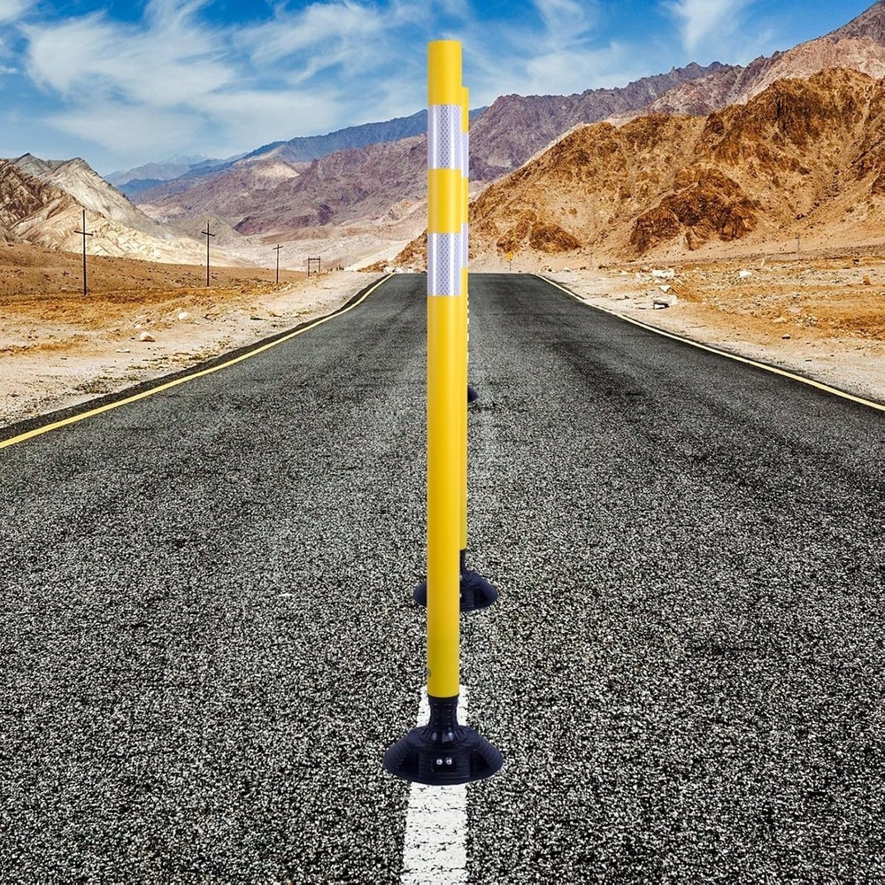 8PCS 48"Yellow Traffic Delineator Posts Spring Channelizer Posts for Road Safety