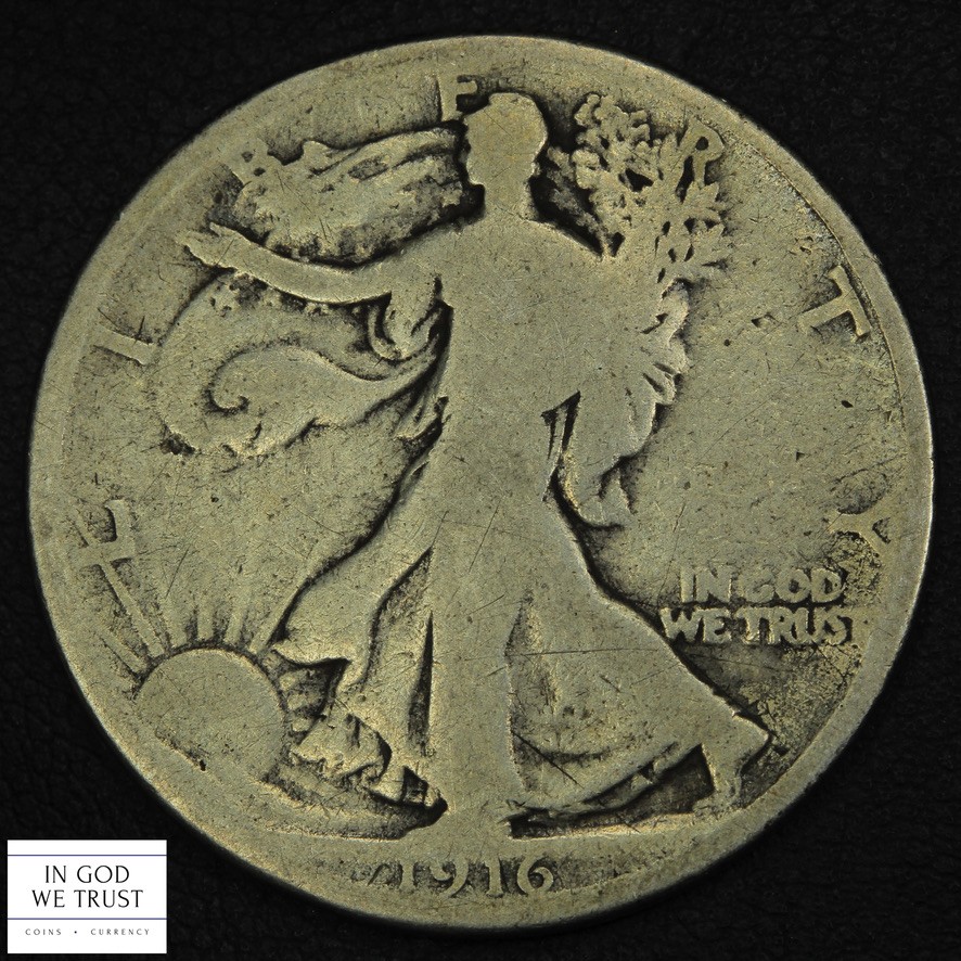 1916 Walking Liberty Silver Half Dollar 50C
