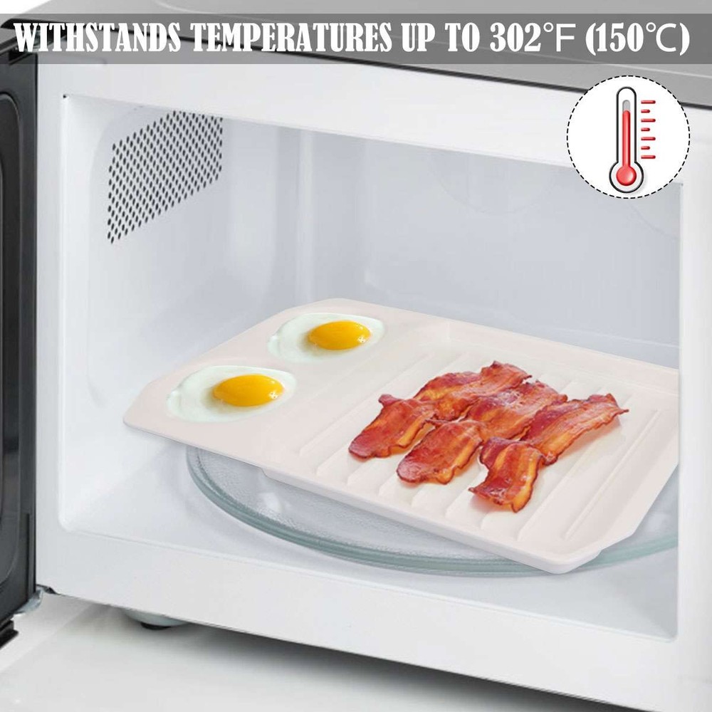 Microwave Bacon Cooker Rack With Two Round-Shaped Egg Poachers Plastic White