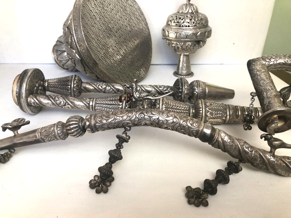 Antique Middle Eastern Hand Crafted Silver Alloy Smocking Water Pipe, Hookah.