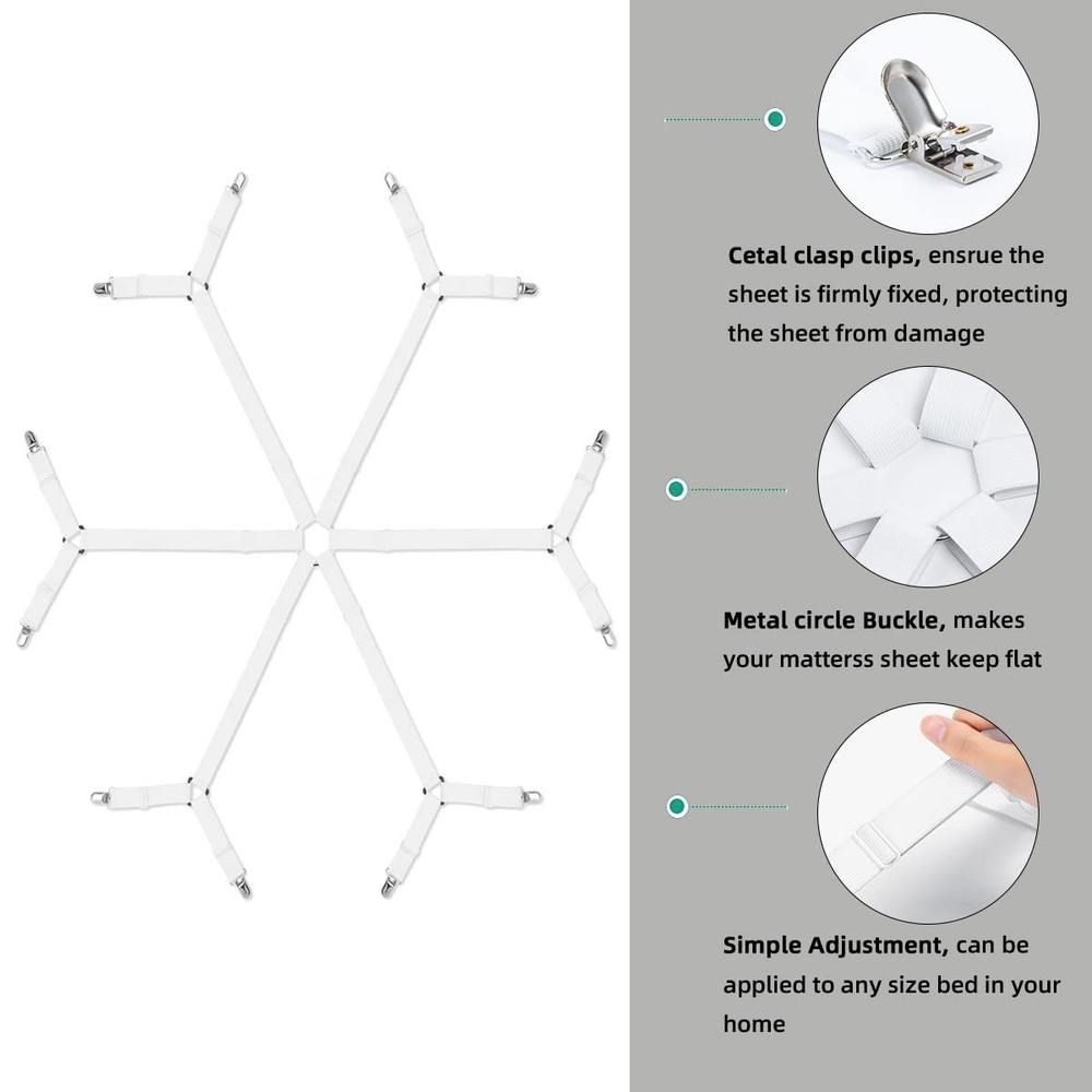 Sheet Fasteners, Adjustable Elastic Bed Sheet Holder Straps for Full,Queen,Ki...
