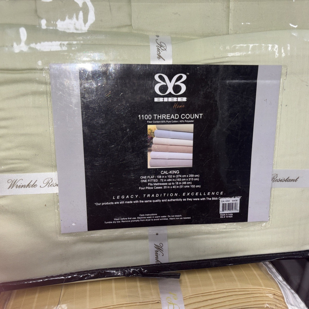 BIBB CAL-KING SHEET SET 1100 THREAD CT 18 DEPTH EXTRA PILLOW CASES MINT GREEN