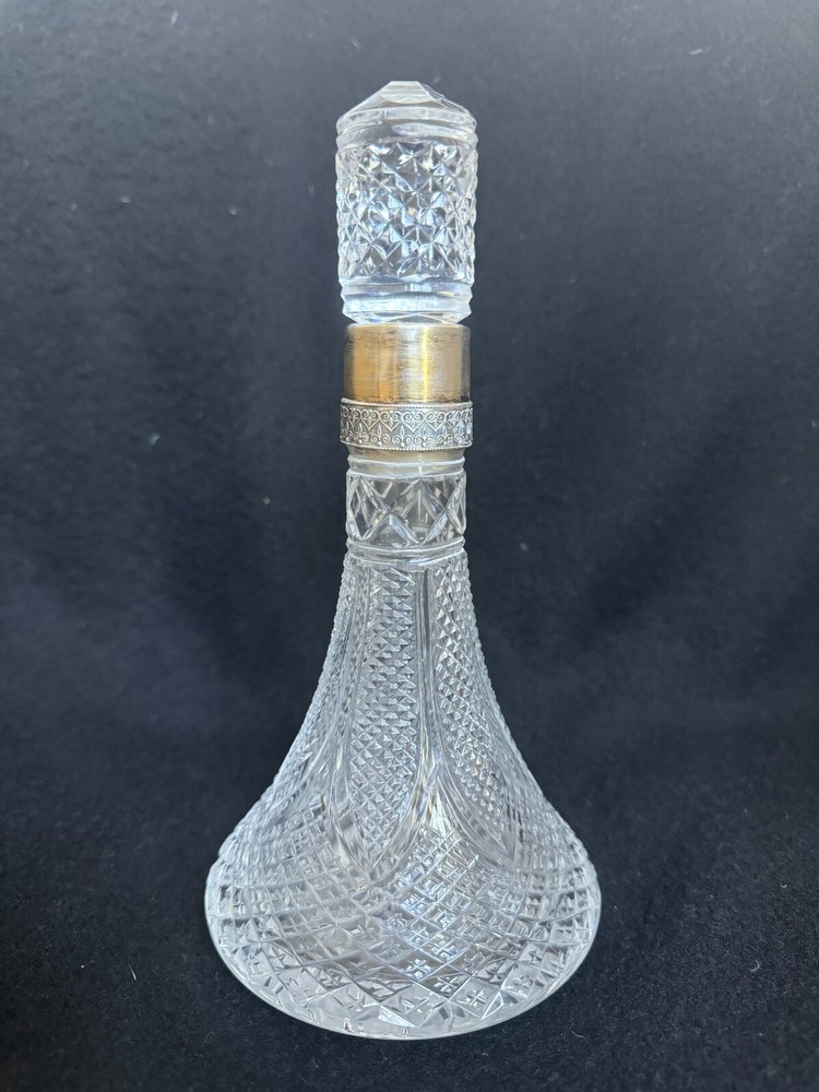 Soviet Kiev Cut Crystal 875 Silver Collar Decanter
