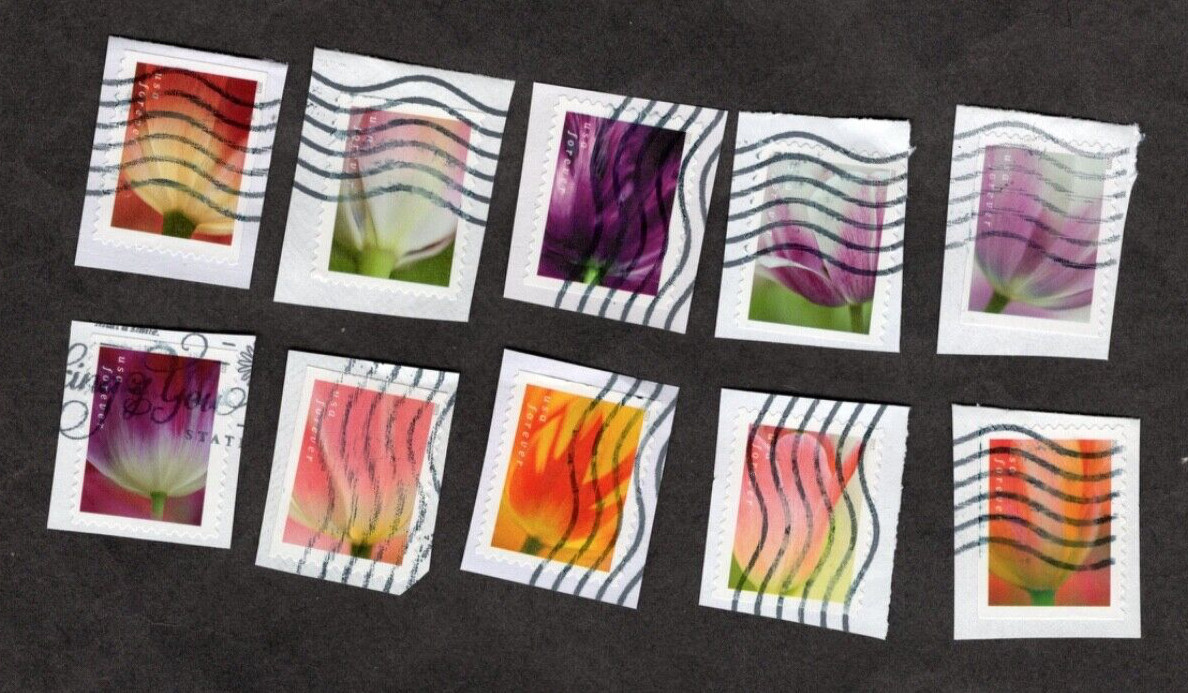#5777-86 Tulips Stamps, Used Se-Tenent Set of 10, Forever, On Paper