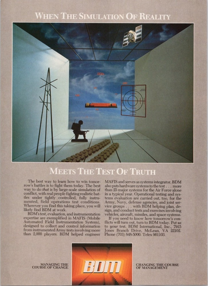 BDM 1987 Original Print Ad Military Simulation Technology Advertisement