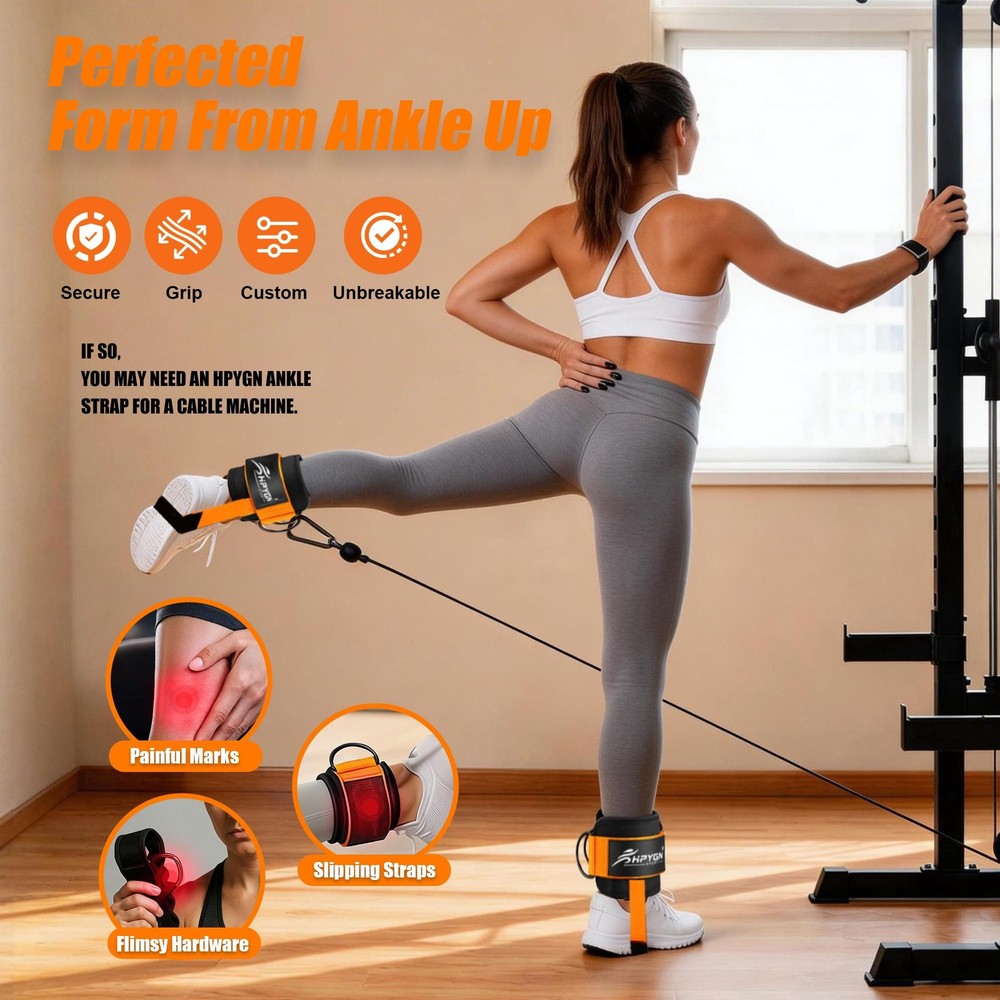 HPYGN Ankle Strap for Cable Machine, Padded Straps 1Pair-Orange