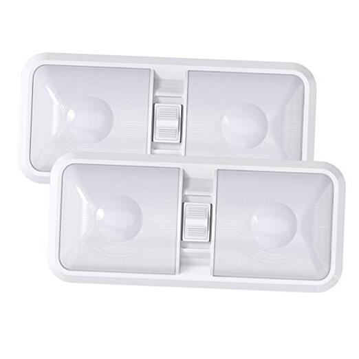 2 Pack RV LED Ceiling Double Dome Light Fixture with ON/Off Switch Interior