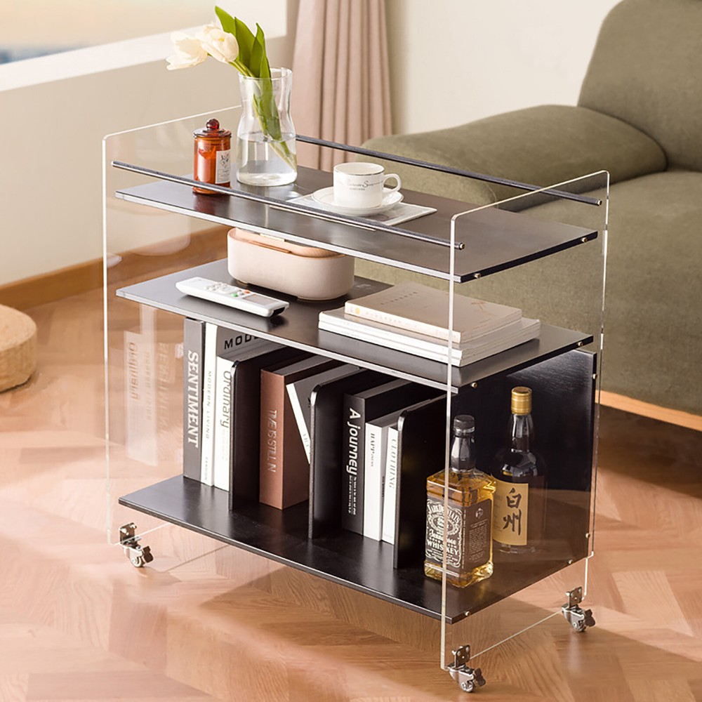 Acrylic End Table,Rectangle Side Table, Bamboo Acrylic Modern End Table