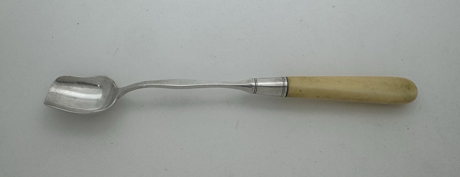 LINCOLN & FOSS Boston MA Fine & Rare Coin Silver Bovine Bone Cheese Scoop c.1850