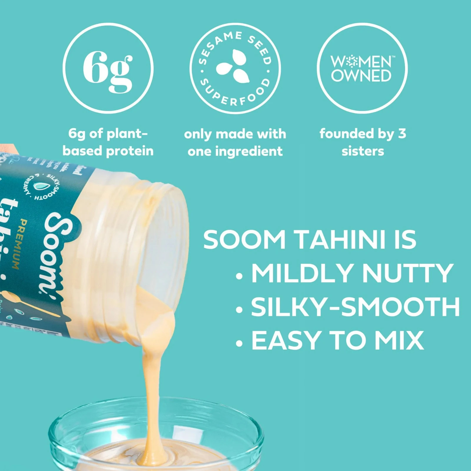 Soom Foods Single-Source Pure Ground Sesame Tahini Paste 11oz (2 Pack) | Silky