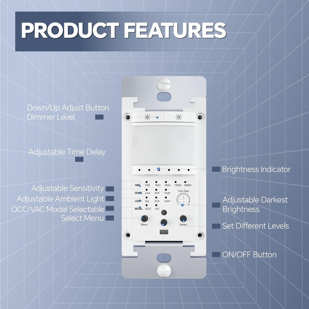 Motion Sensor Dimmer Light Switch, in-wall Electronic Dimmer with PIR Infrare...
