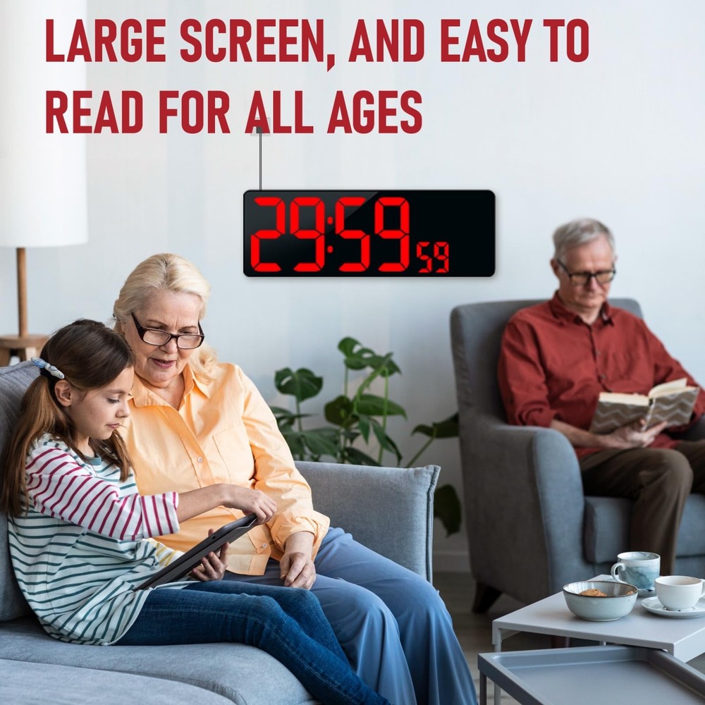 TXL 17.2'' Bluetooth Large LED Digital Wall Clock, Large Display Date and Tem...