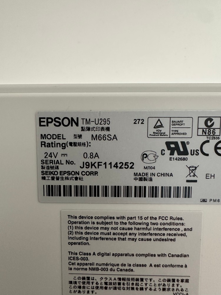 Epson TM-U295 M66SA Dot Matrix Slip Printer RS-232