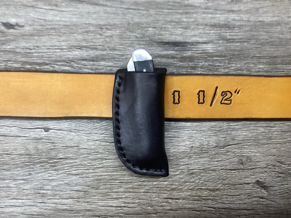Leather Folding Pocket Knife Sheath Mini Trapper Size (Sheath Only)