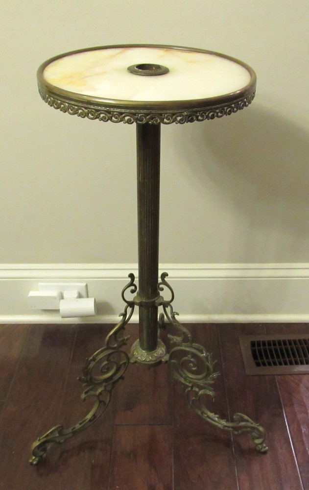 VICTORIAN BRASS AND MARBLE STAND TABLE