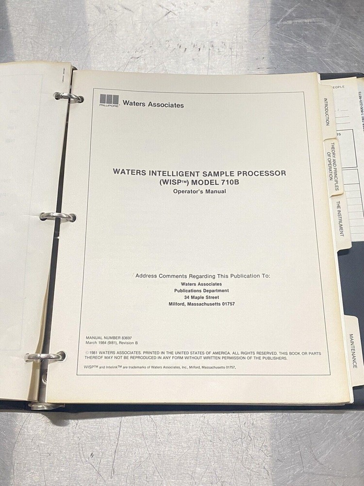Waters Intelligent Sample Processor WISP 710B- Users Guide / Instructions Manual