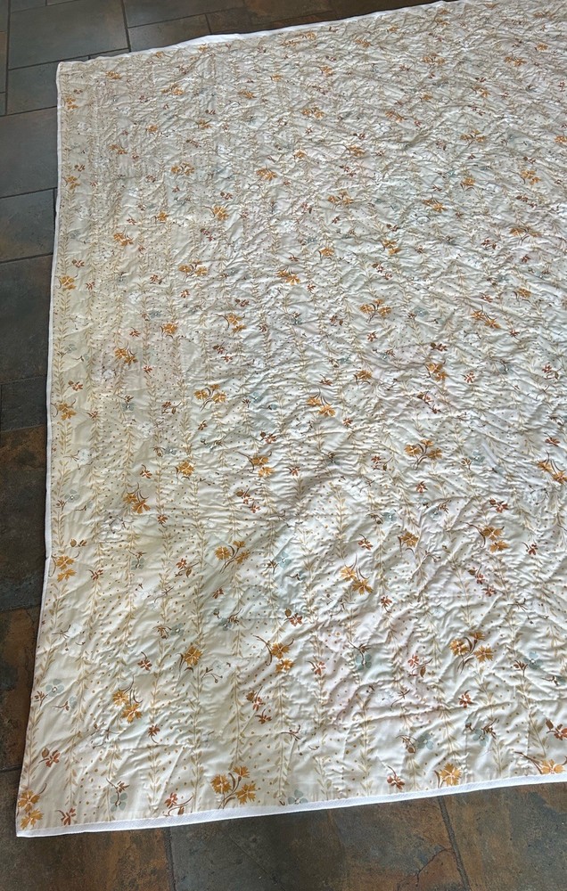 Vtg 70’s Hand Made & Quilted Polyester Double Knit Patchwork Quilt 99” X 83”