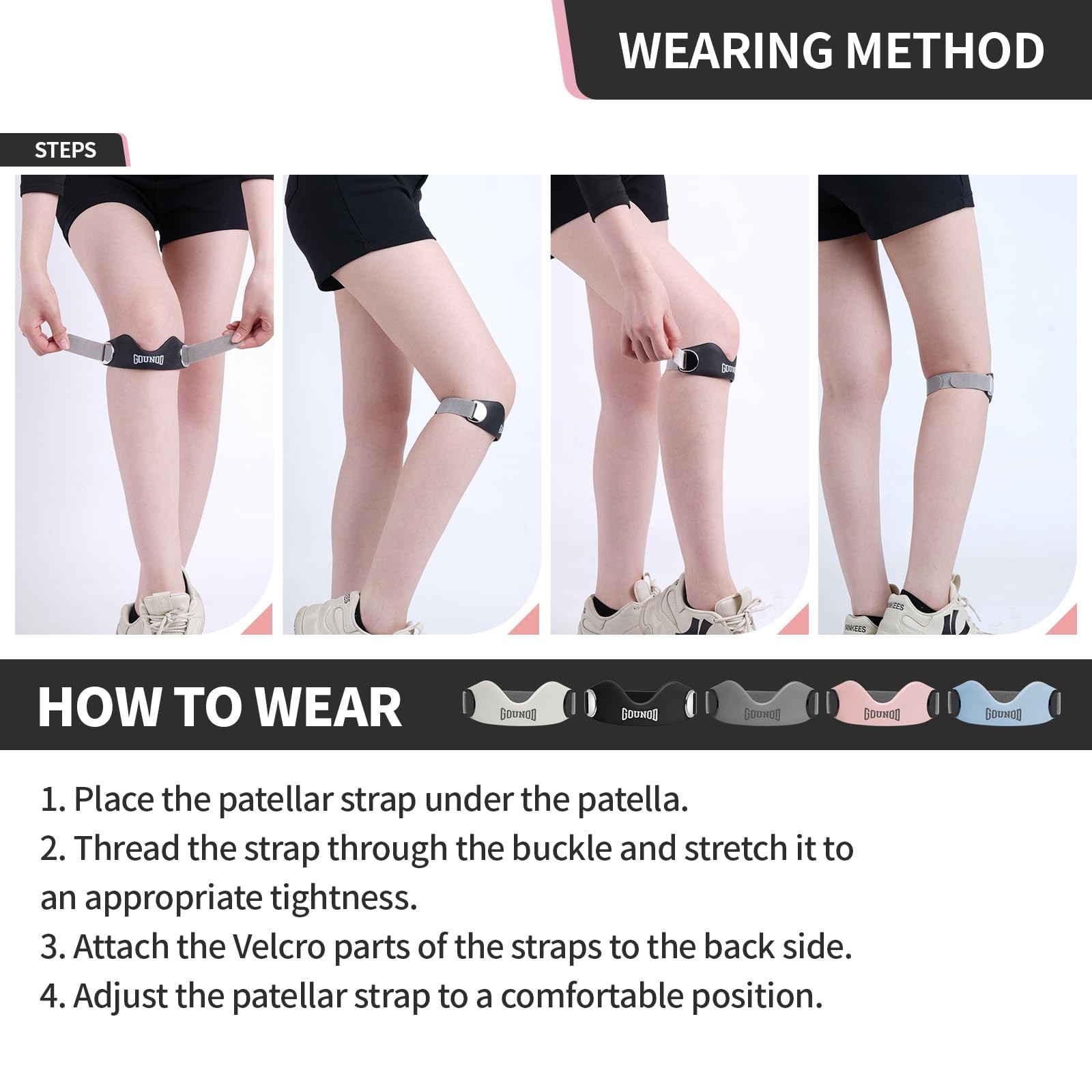 GOUNOD 2-Pack Silicone Patellar Tendon Knee Strap Pain Relief for Sports Black