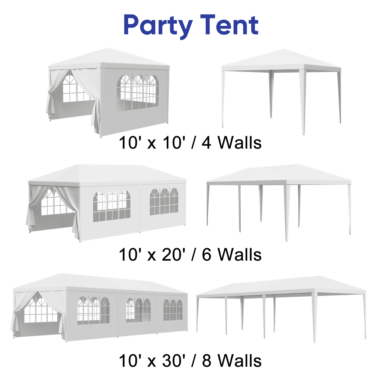 10'x10'/20'/30 Outdoor Gazebo Wedding Party Tent White Canopy With Sidewalls