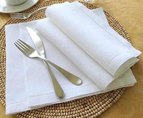 White linen hem stitch dinner napkins - Set of 6 20"x20"-Ladder hemstitch 100...