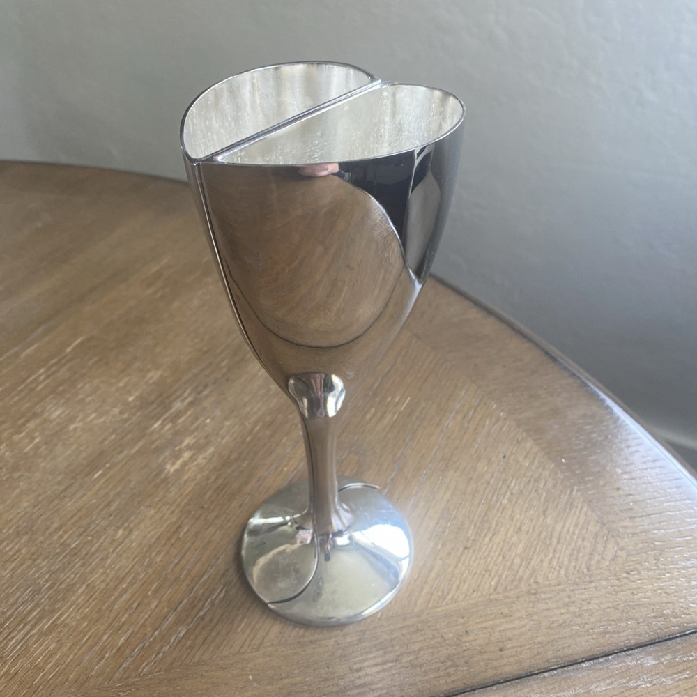 Silver Plated Heart Shaped Wedding/Anniversary Goblets/Toasting Glasses 2 in 1