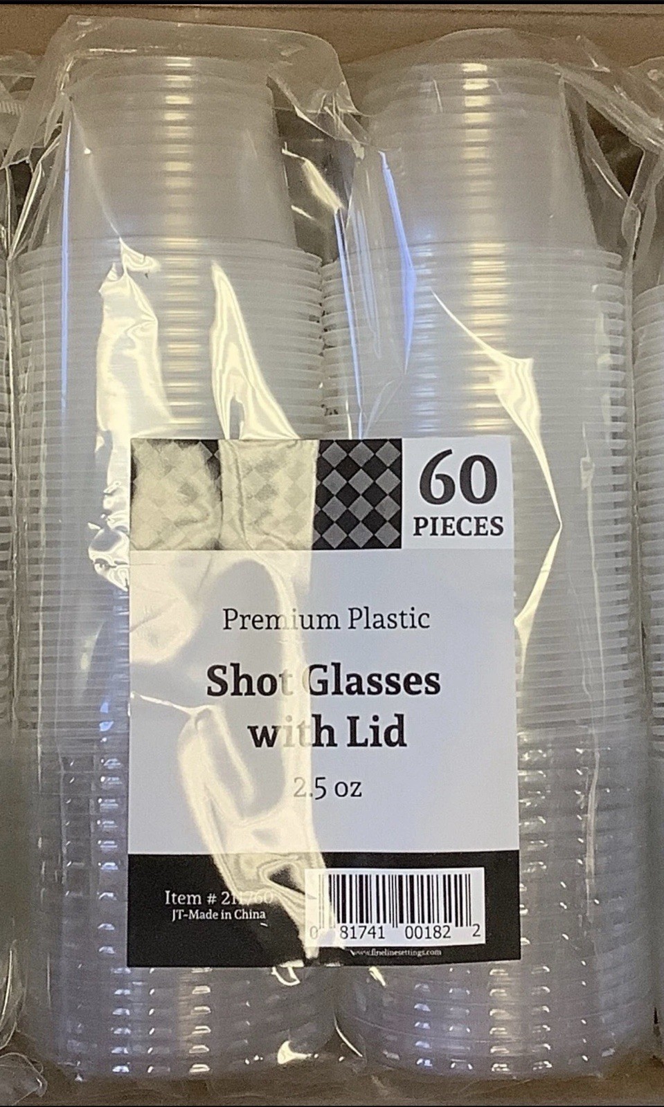 60 Pack Clear Plastic Shot Glasses w/Lids 2.5oz Fineline Party Cups NEW