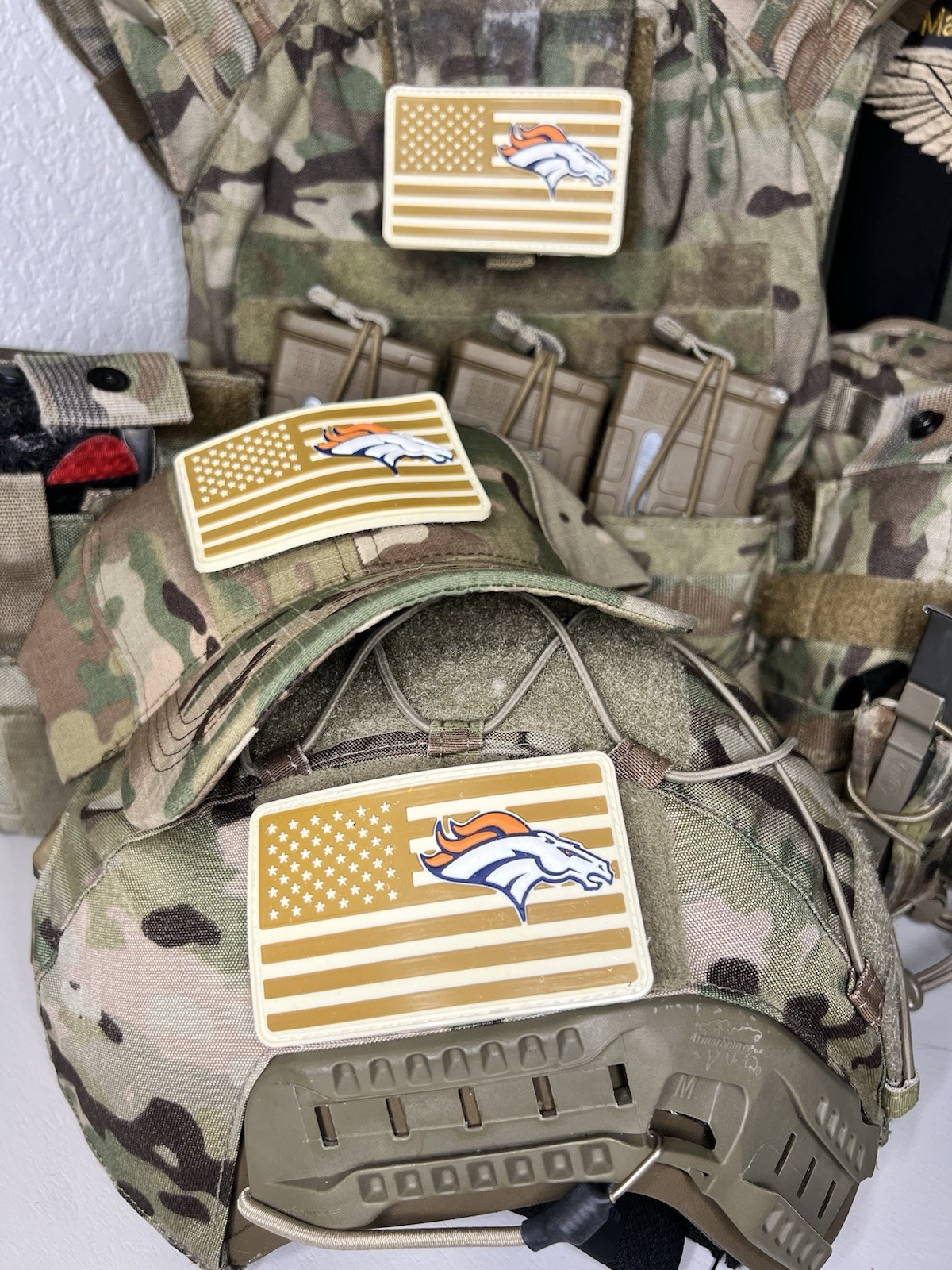 Denver Broncos American Flag PVC Patch with Velcro, New