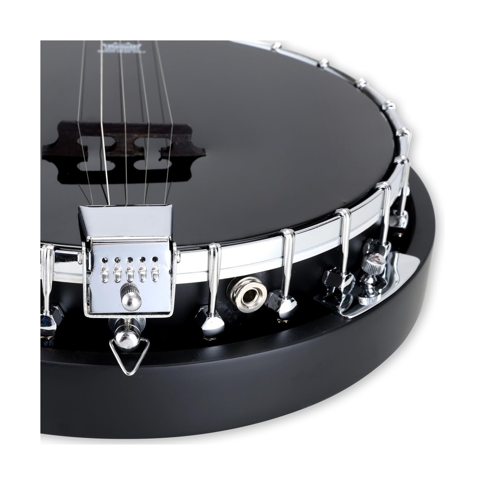 5 String Full Size Acoustic Electric Banjo Solid Back Remo Ebony Black Top Sa...