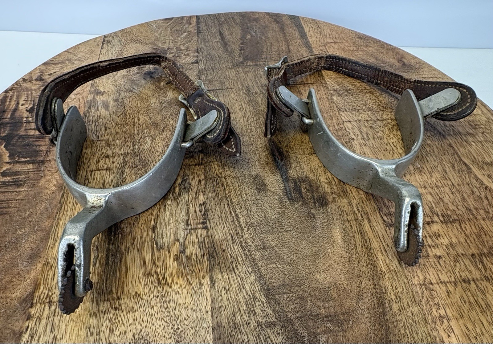 Vintage Western Gooseneck Cowboy Riding Spurs With Leather Straps Unmarked