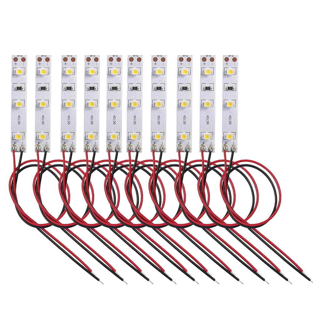 10X Pre-wired Warm White 3-LEDs Light Strip Self-adhesive Flexible SMD LED 3528