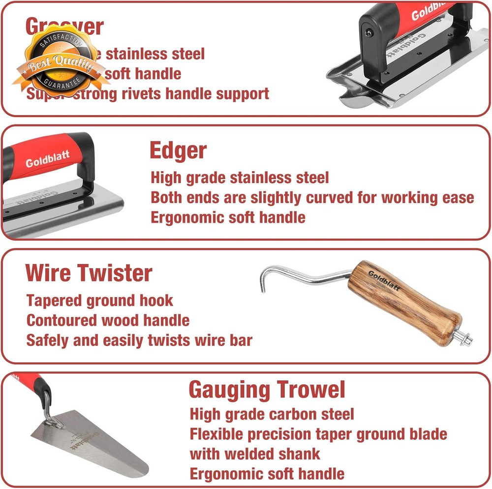 8pc Masonry Hand Tool Set Trowel Edger Float Groover Kit with Tool Bag