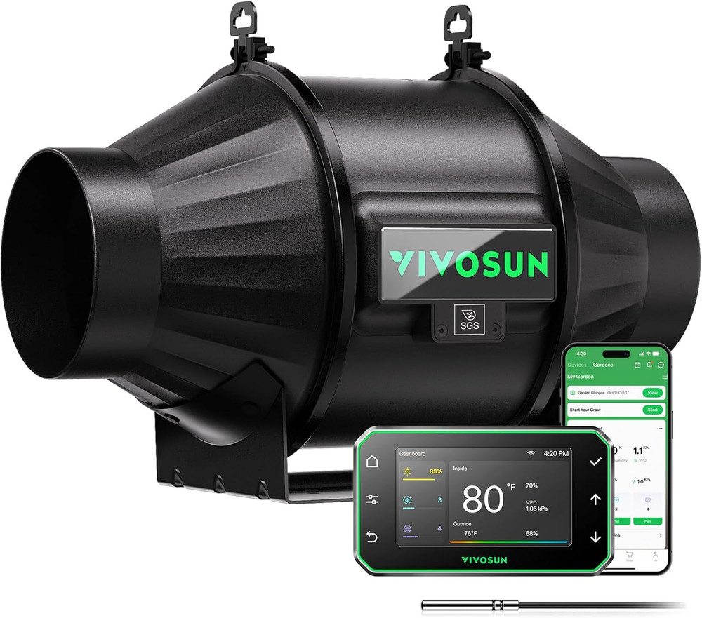 T4 4" Inline Duct Fan & Temperature Humidity Controller, E42A+ Wifi-App Control