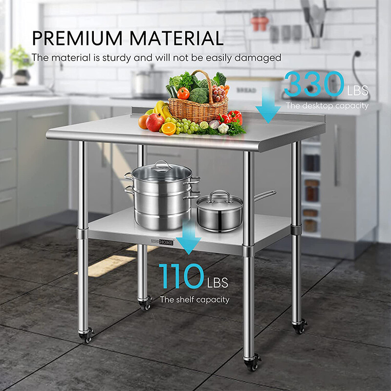 24'' x 30'' Stainless Steel Work Table w/ Backsplash Food Prep Commercial Table