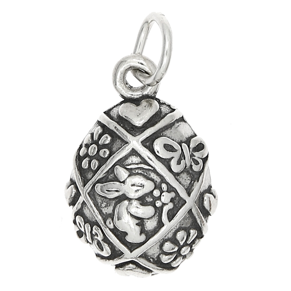 Sterling Silver Easter Egg with Bunny Rabbit Charm or Pendant