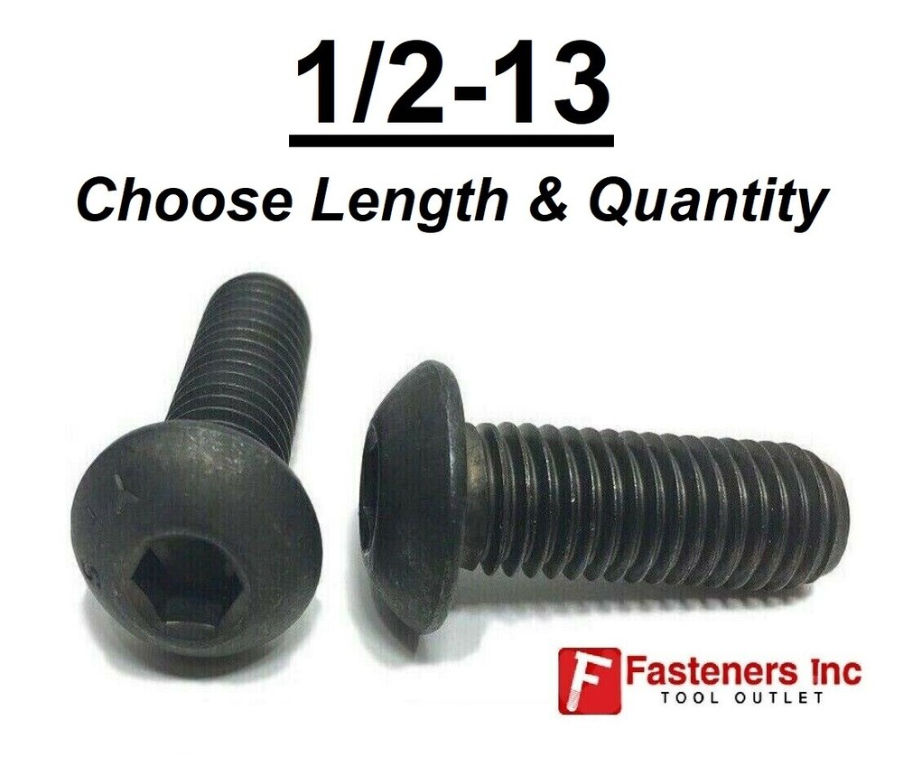 1/2-13 Button Socket Head Cap Screws Allen Hex Drive Black Oxide Alloy
